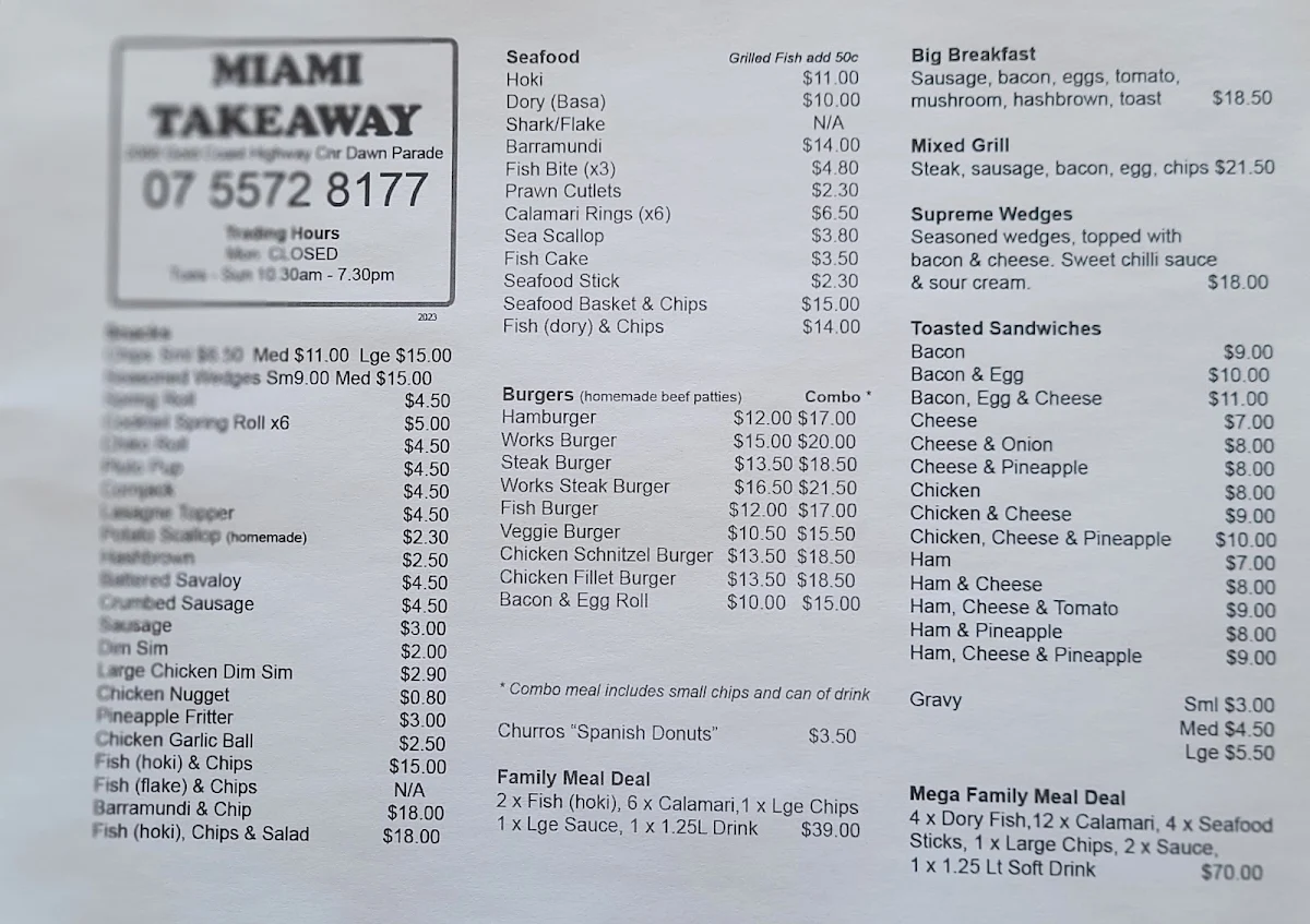 Menu, Miami Takeaway