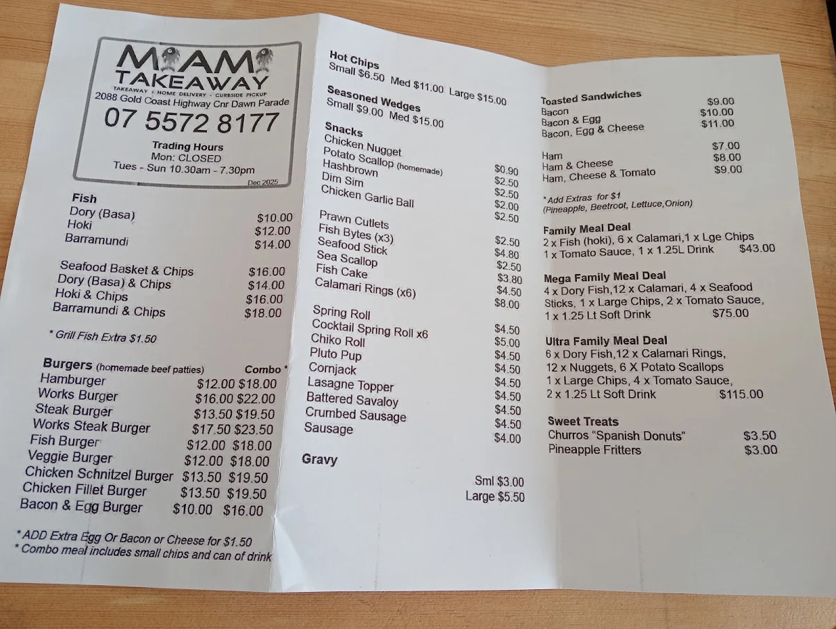 Menu, Miami Takeaway