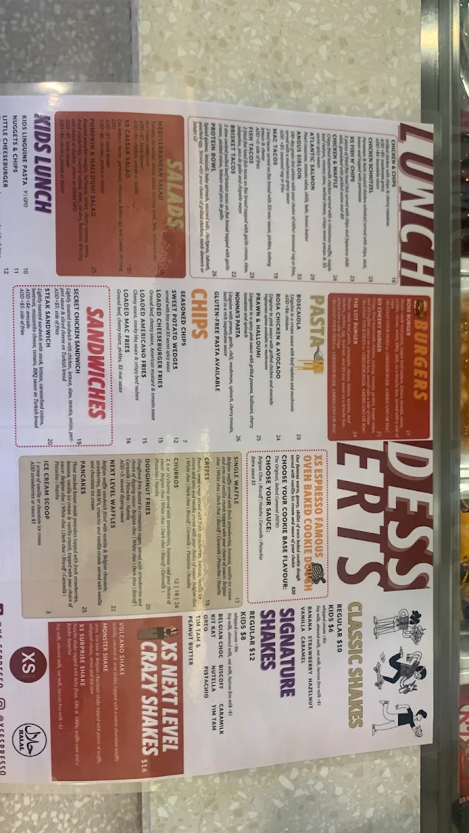 Menu, XS Espresso Chullora