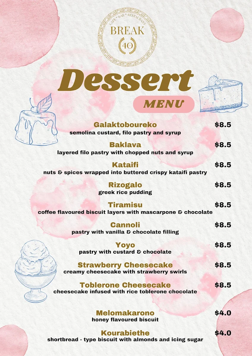Menu, Break40 Souvlaki Cafe, Bar and Greek Restaurant