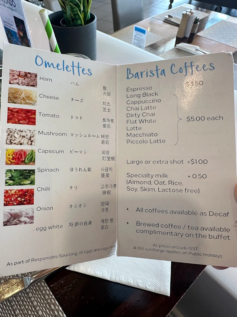 Menu, Cafe Sunrise