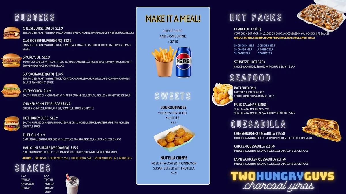 Menu, Two Hungry Guys - Charcoal Yiros