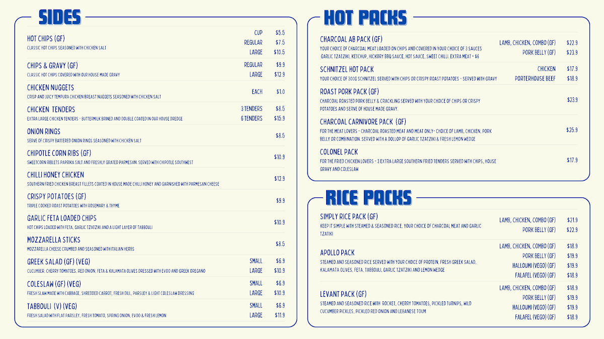 Menu, Two Hungry Guys - Charcoal Yiros