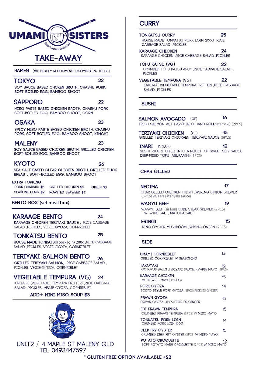 Menu, Umami Sisters