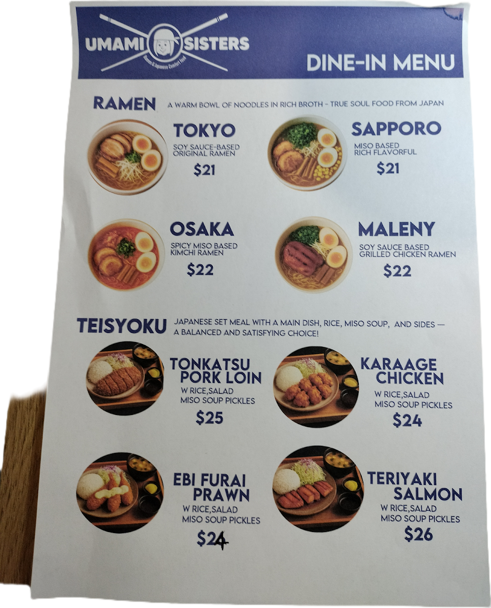 Menu, Umami Sisters