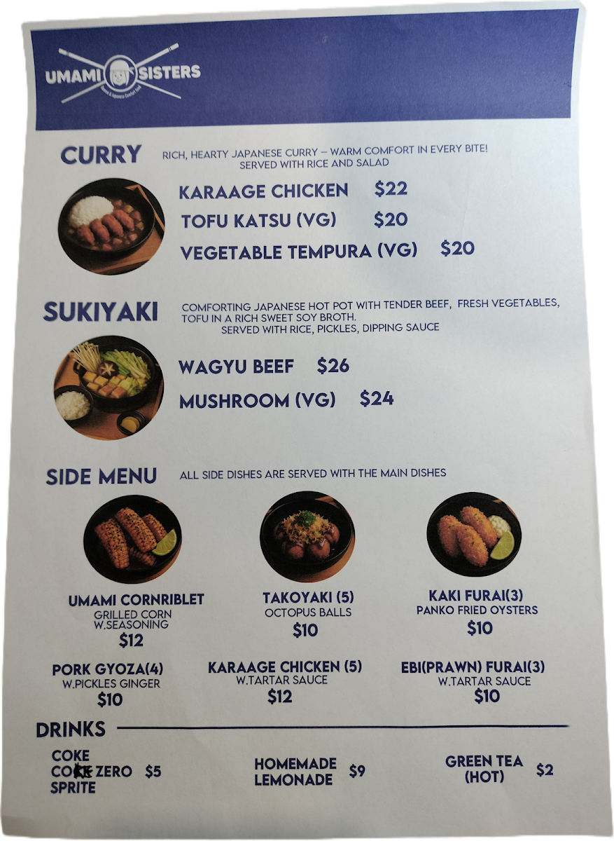 Menu, Umami Sisters