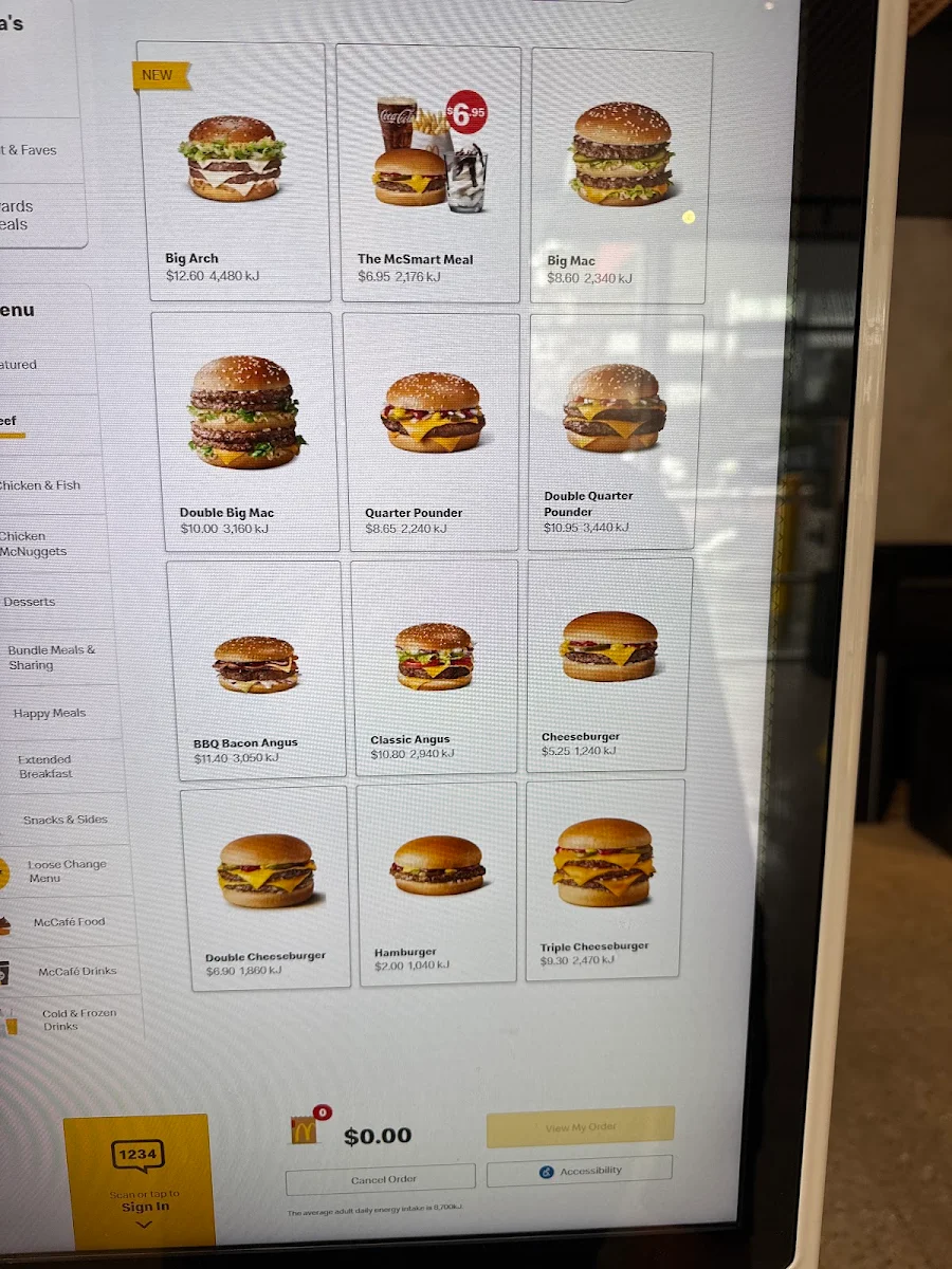 Menu, McDonald's Cremorne