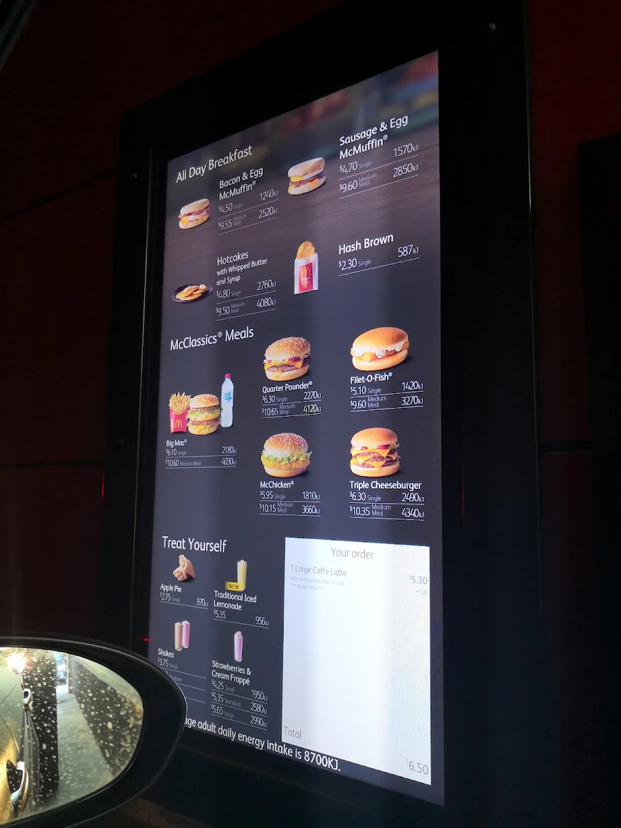 Menu, McDonald's Cremorne