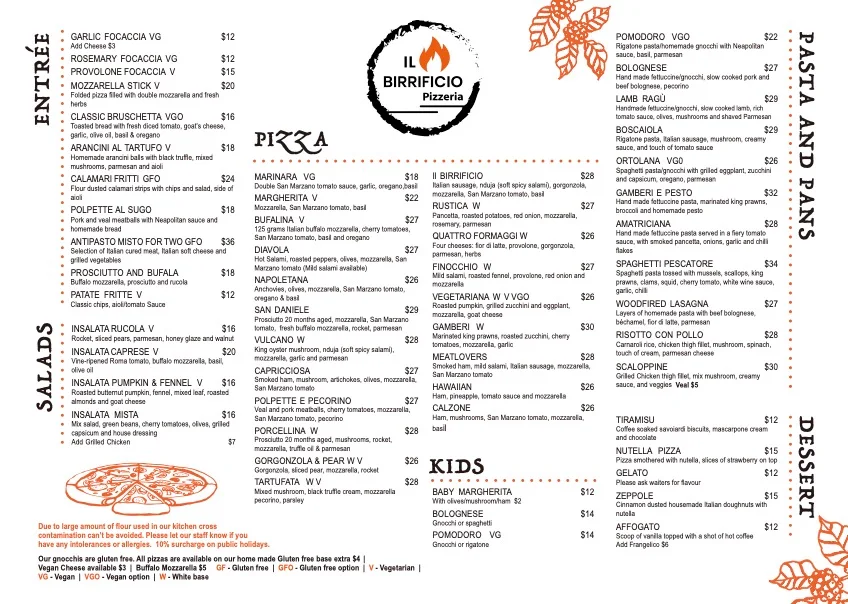 Menu, Il Birrificio Pizzeria