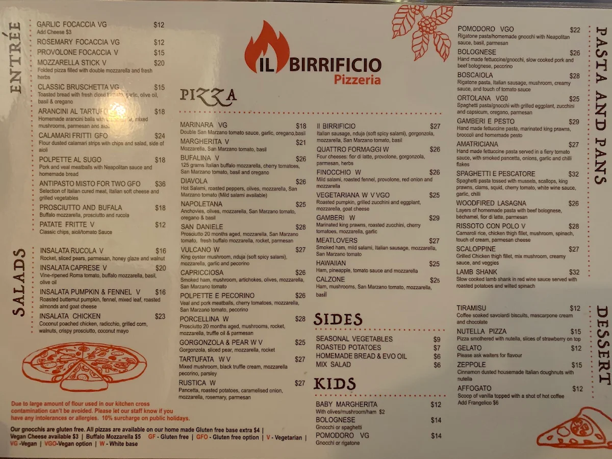 Menu, Il Birrificio Pizzeria