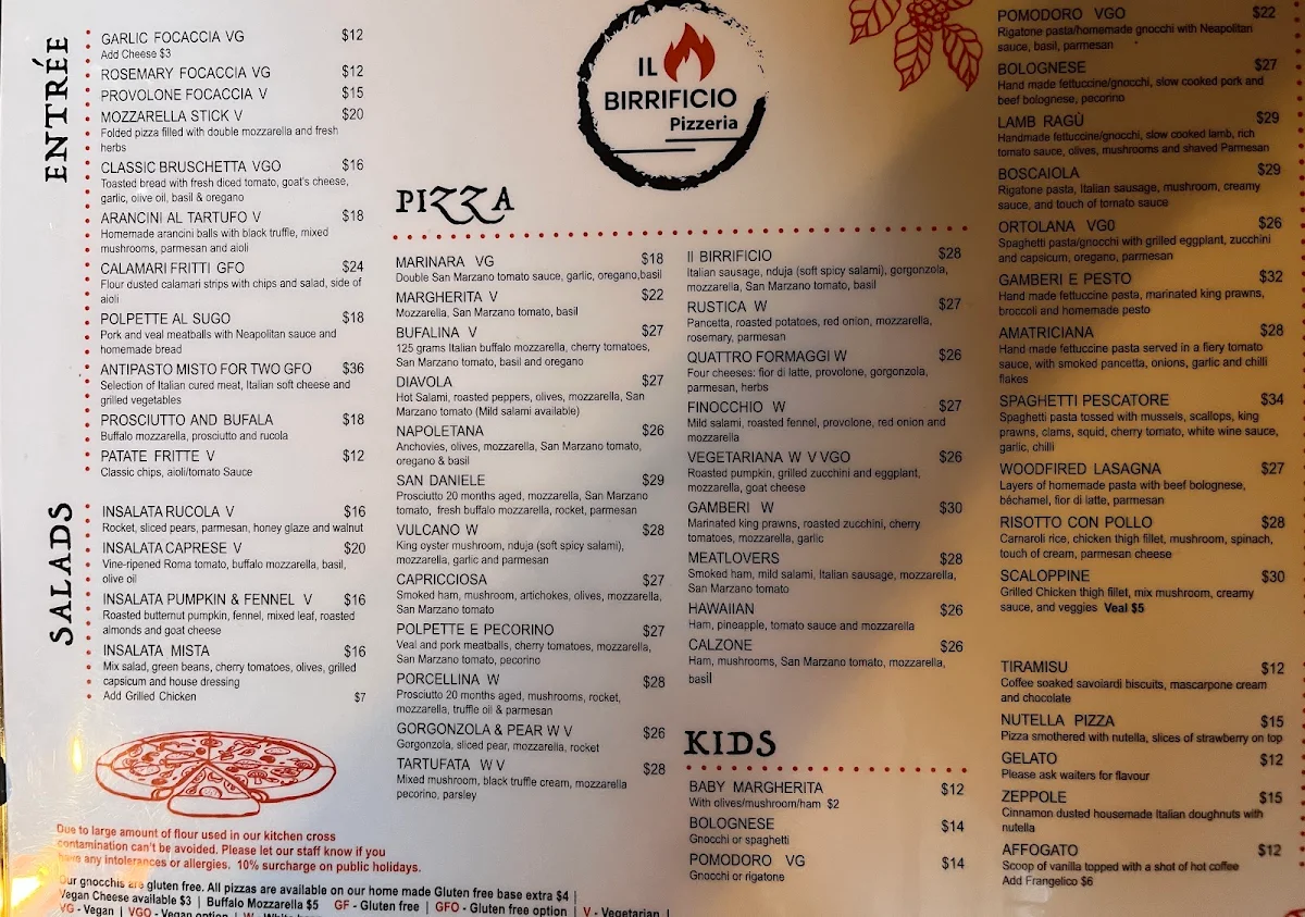 Menu, Il Birrificio Pizzeria