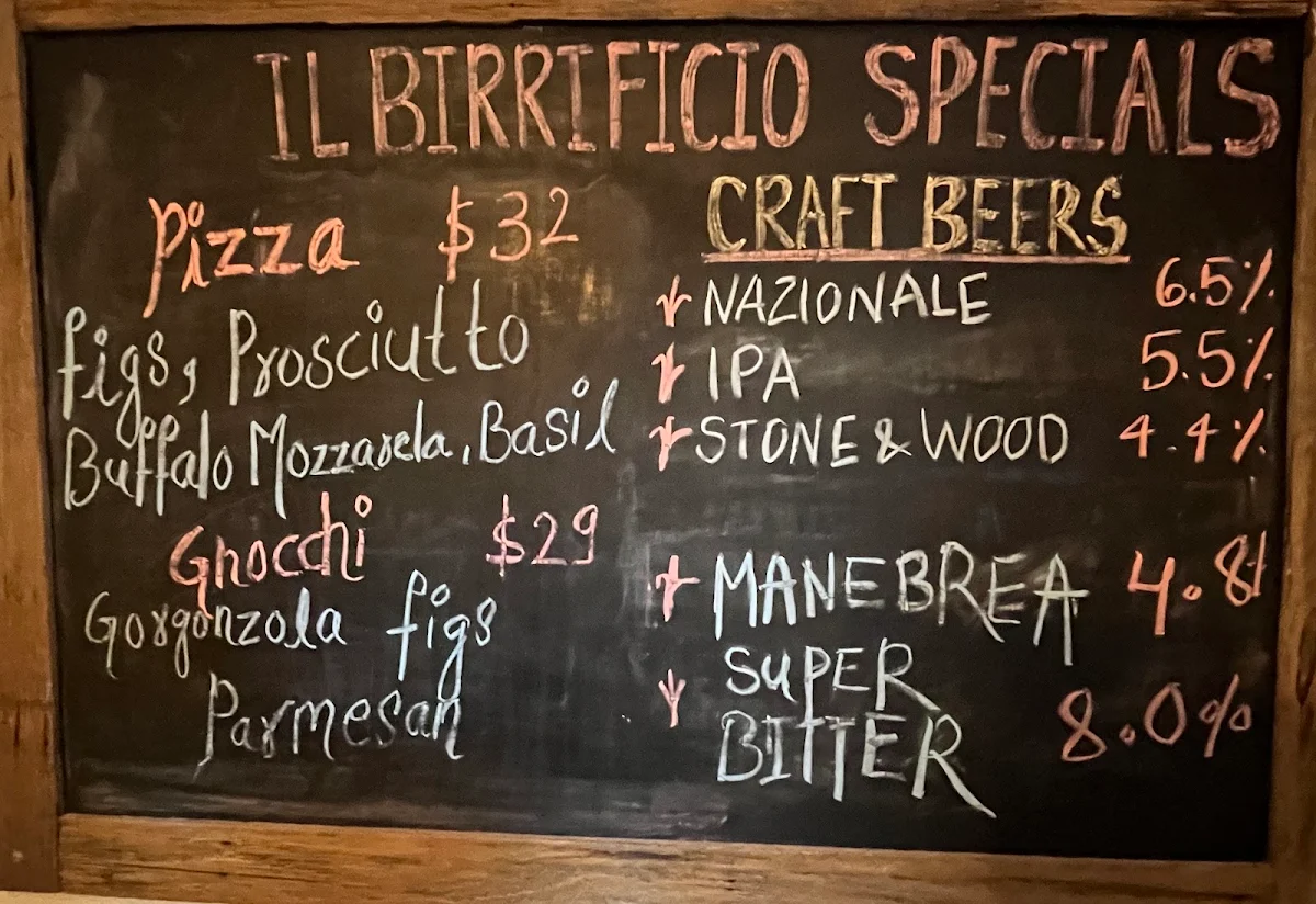 Menu, Il Birrificio Pizzeria