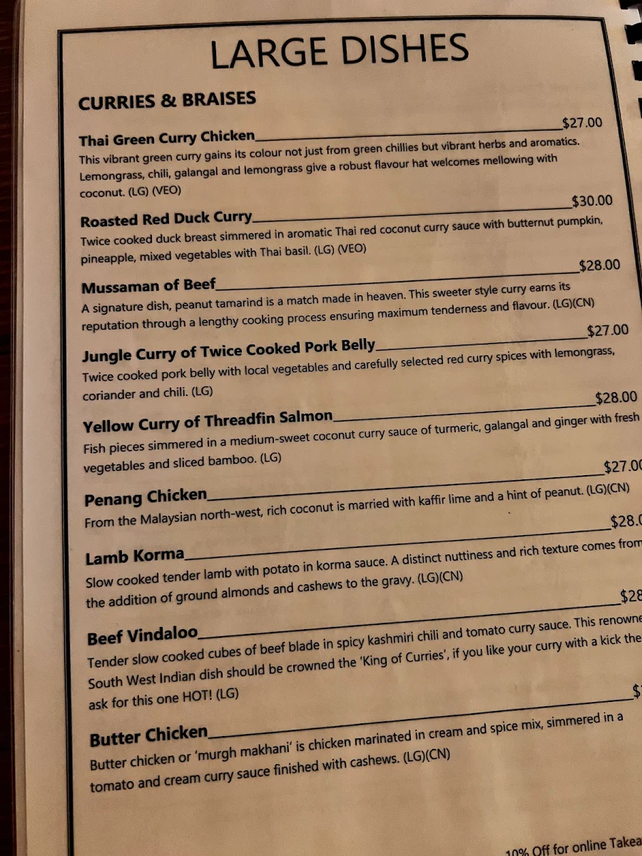 Menu, Nirvana Restaurant