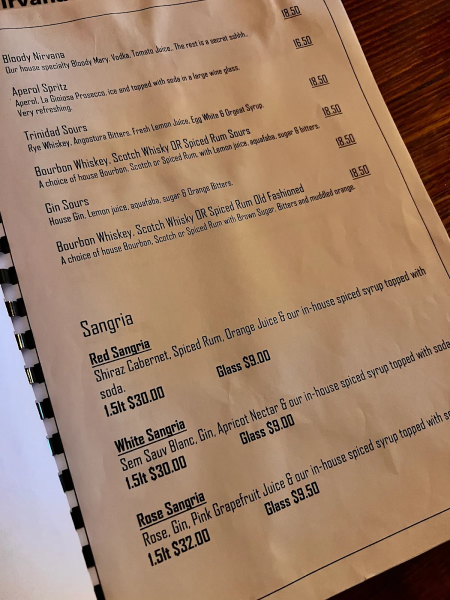 Menu, Nirvana Restaurant