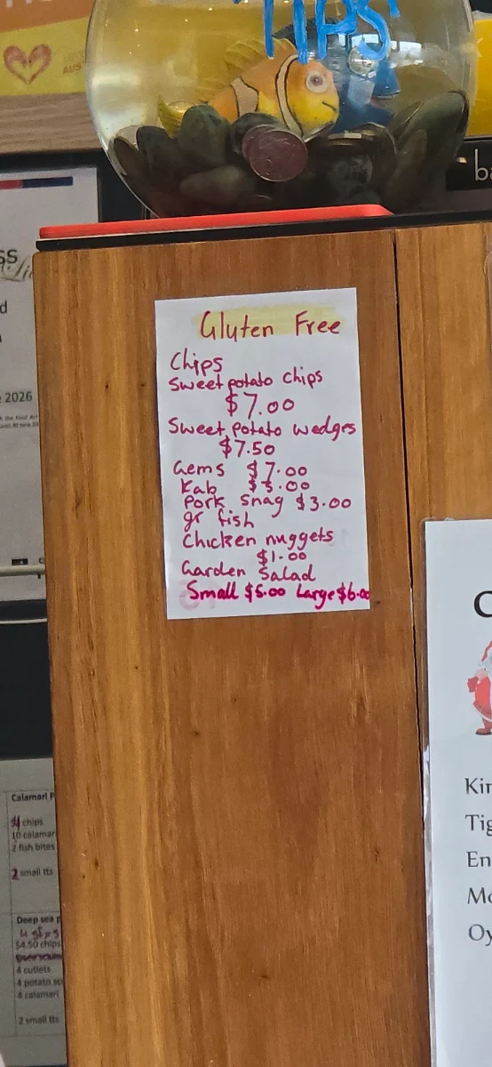Menu, Booval Seafood