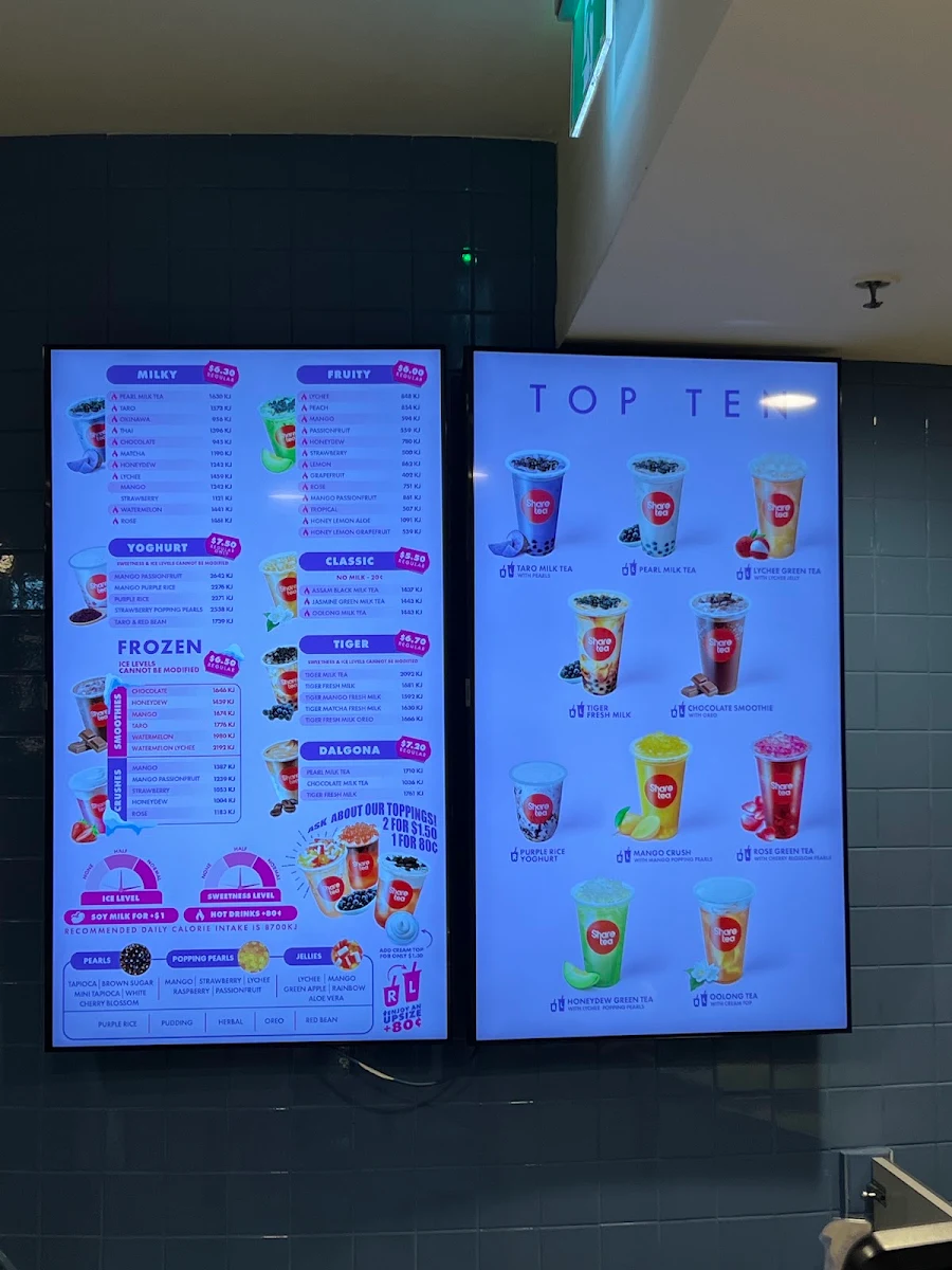 Menu, Sharetea Town Hall Square