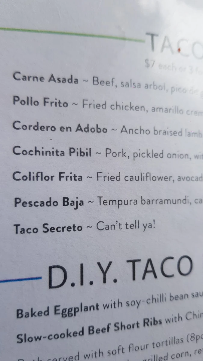 Menu, El Loco at Excelsior