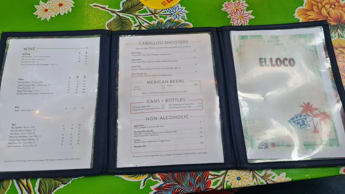 Menu, El Loco at Excelsior