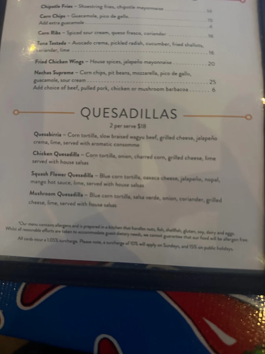 Menu, El Loco at Excelsior