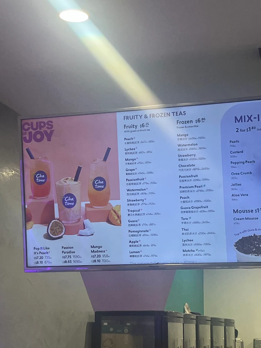 Menu, Chatime Adelaide Chinatown