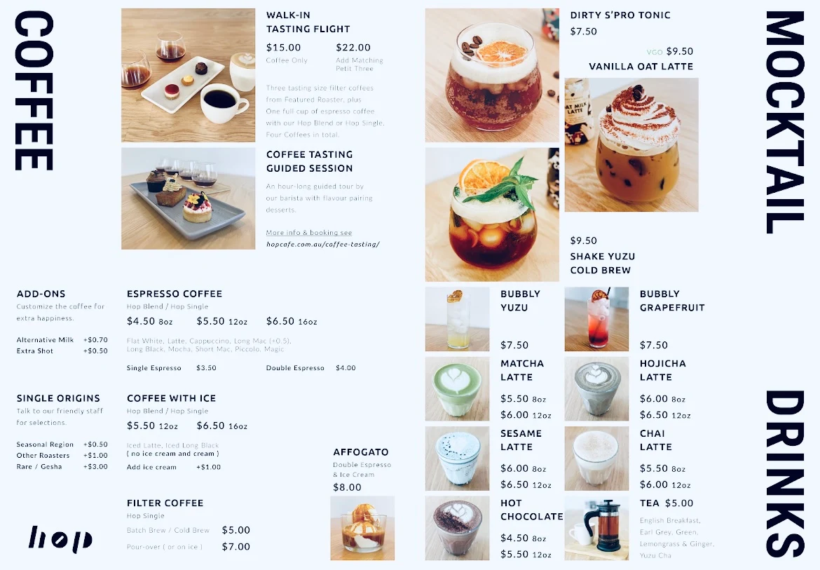 Menu, Hop Café