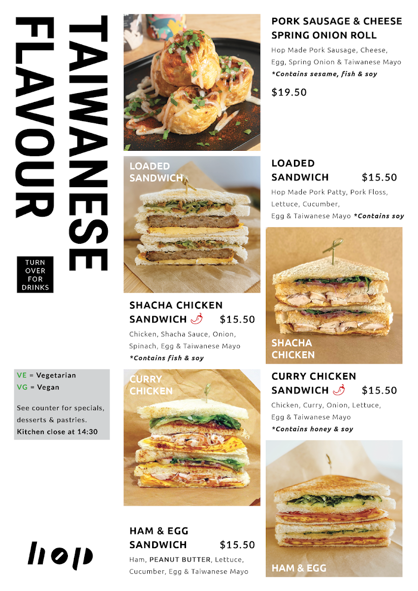 Menu, Hop Café