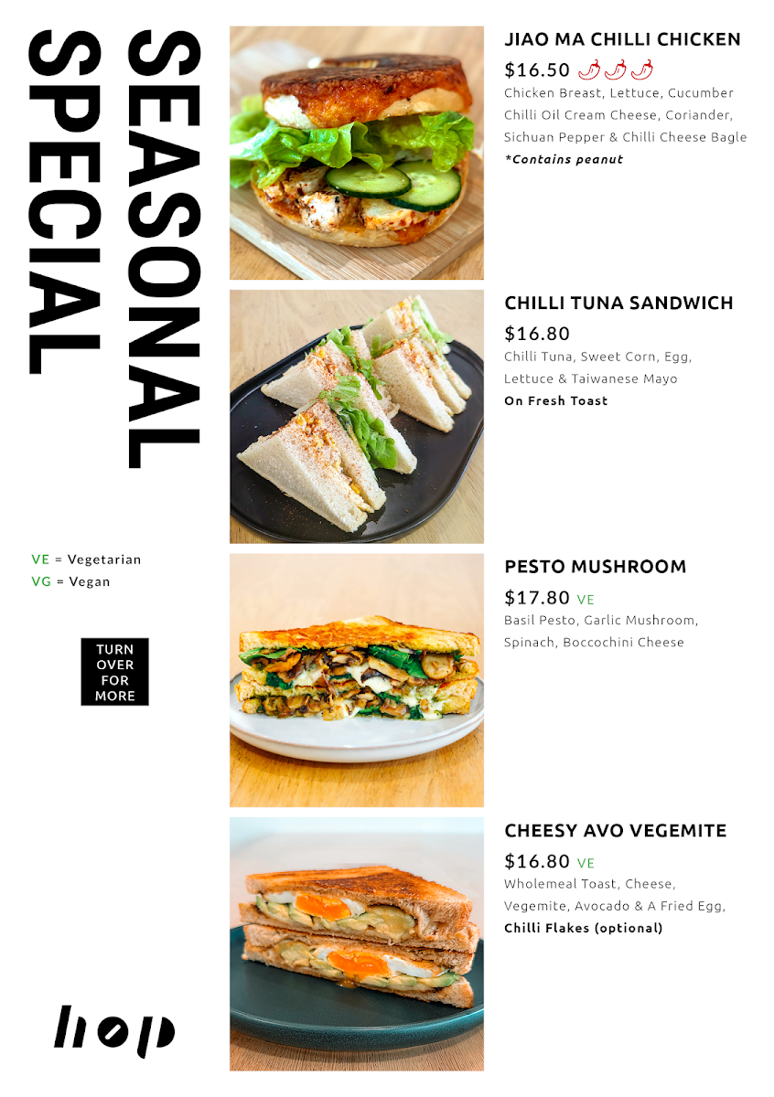 Menu, Hop Café