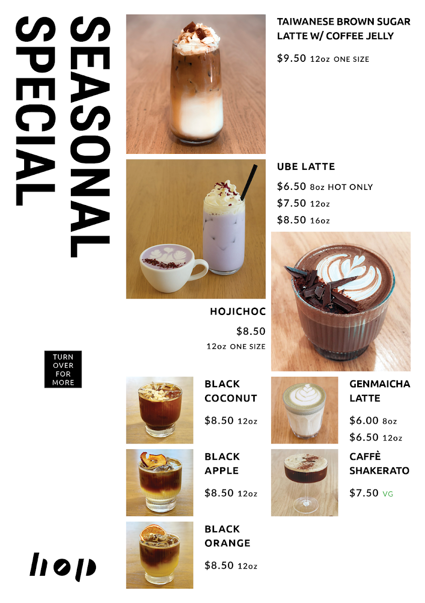 Menu, Hop Café