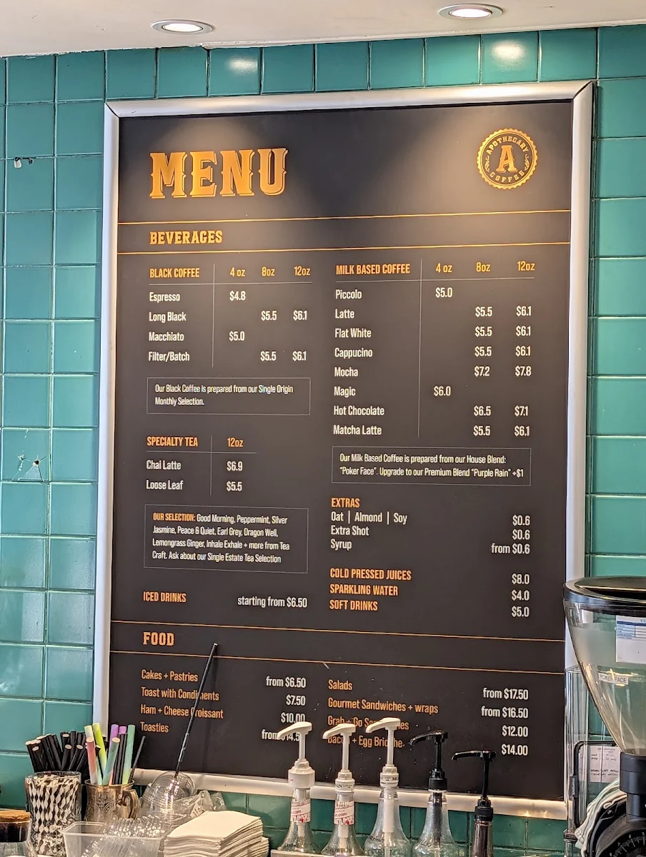 Menu, Apothecary Coffee Chatswood