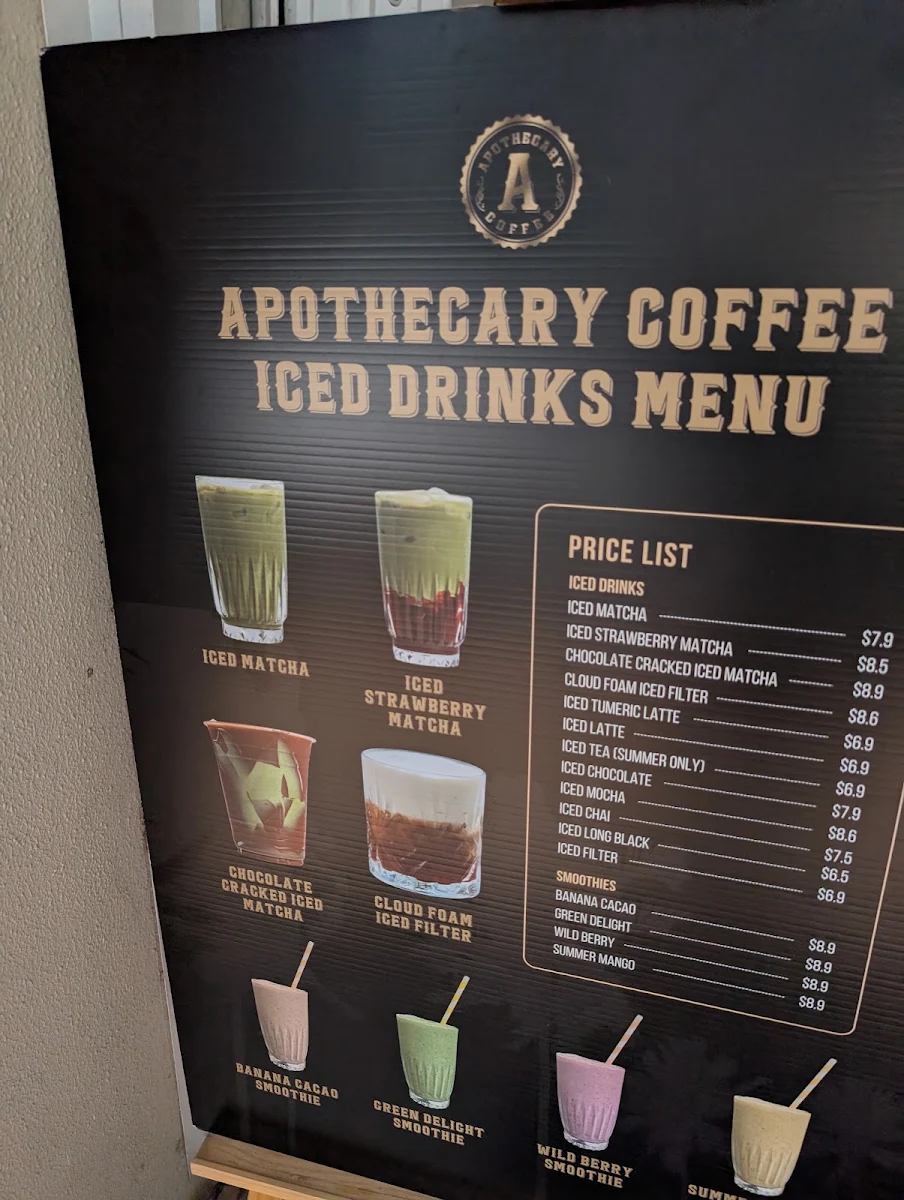 Menu, Apothecary Coffee Chatswood