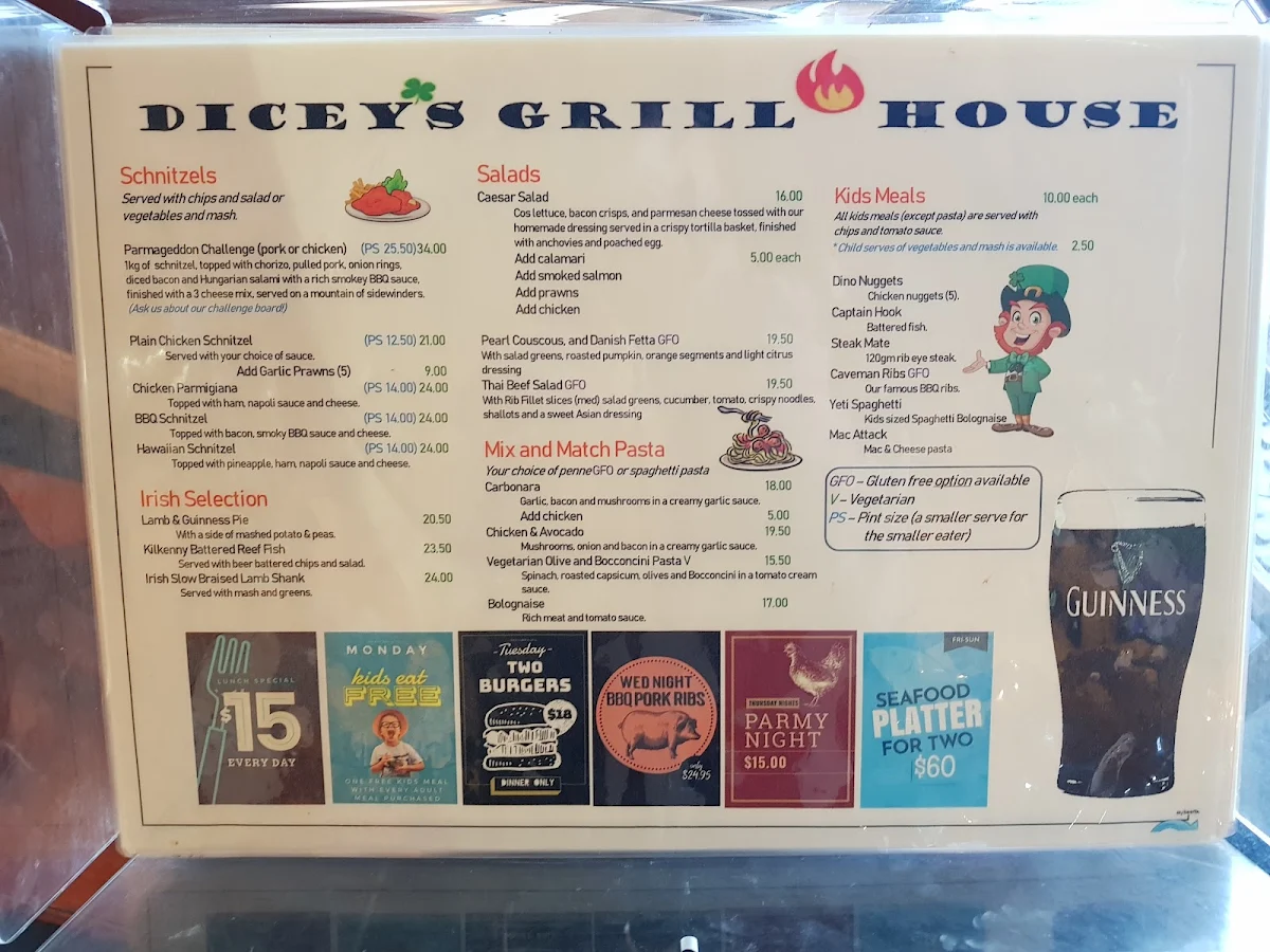 Menu, Dicey's Bar And Grill
