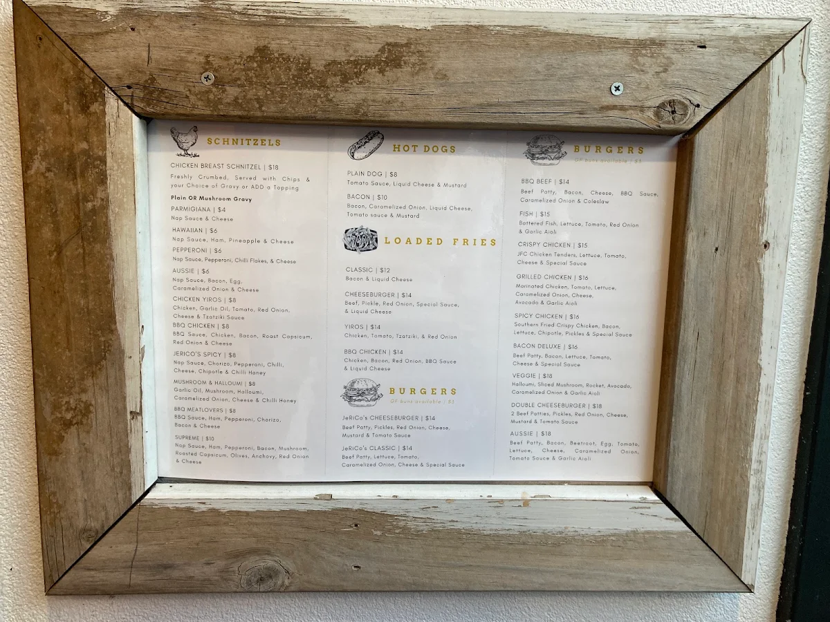 Menu, JeRiCo's Takeaway