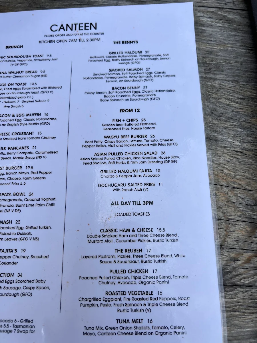 Menu, Canteen Cafe