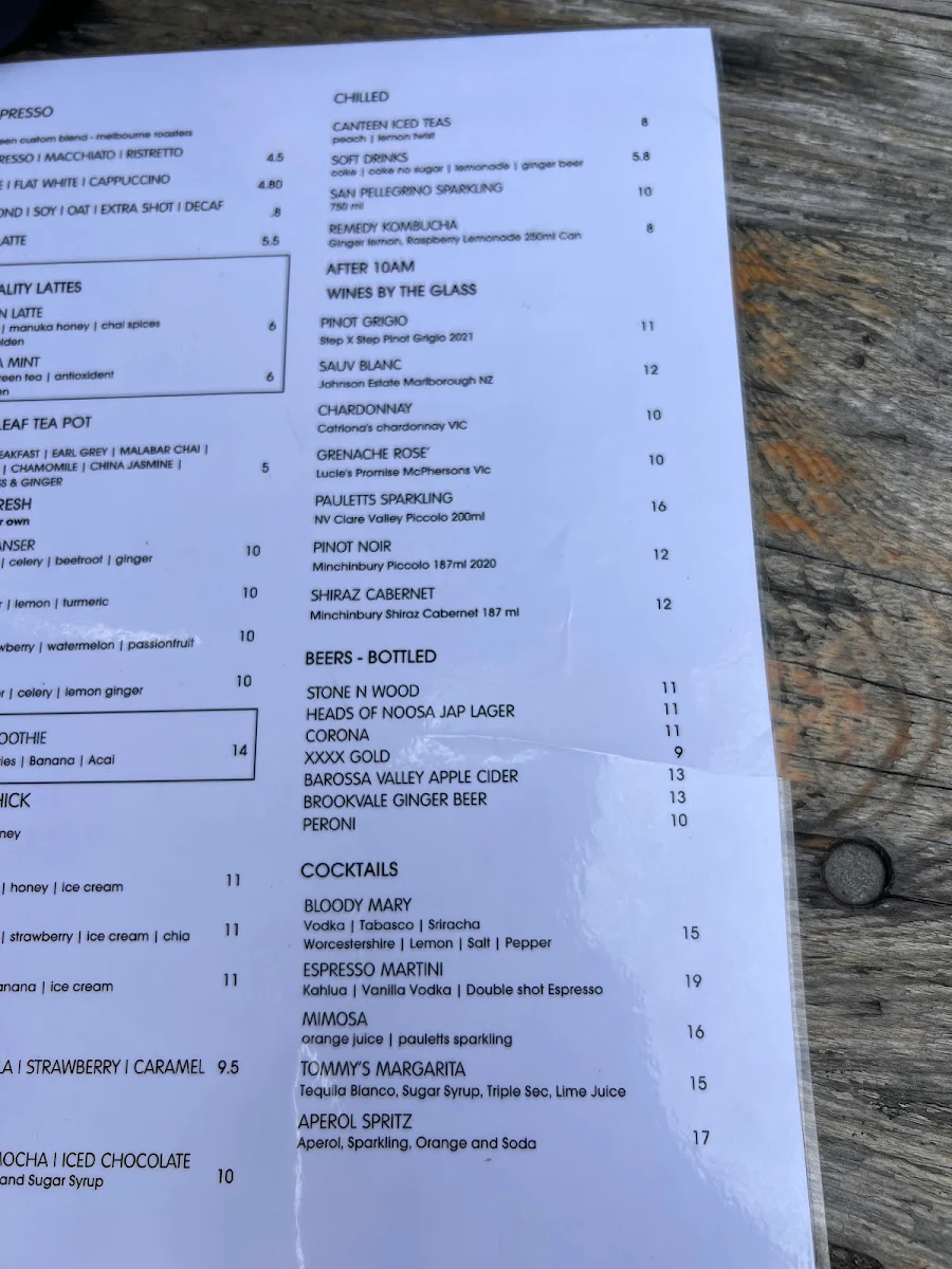 Menu, Canteen Cafe