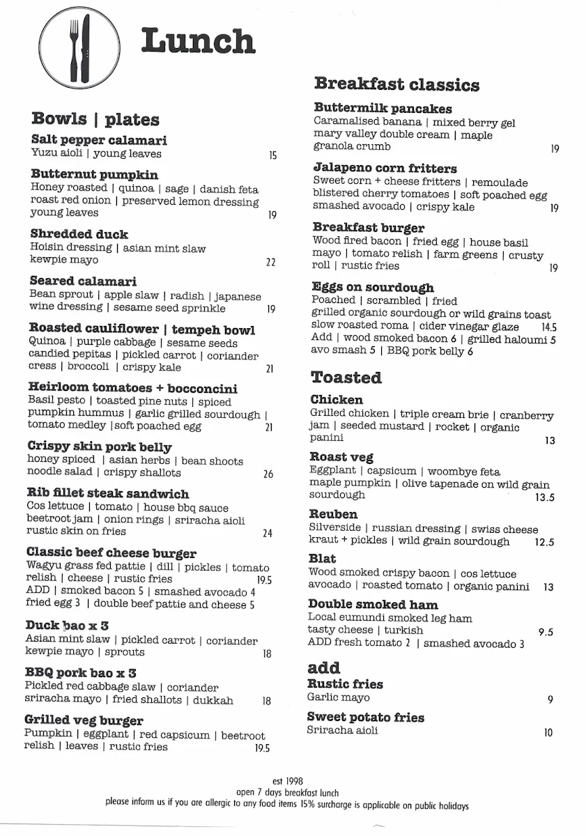 Menu, Canteen Cafe