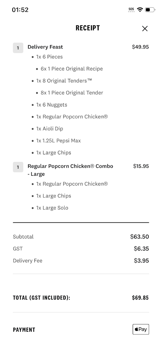 Menu, KFC Queen Street Mall