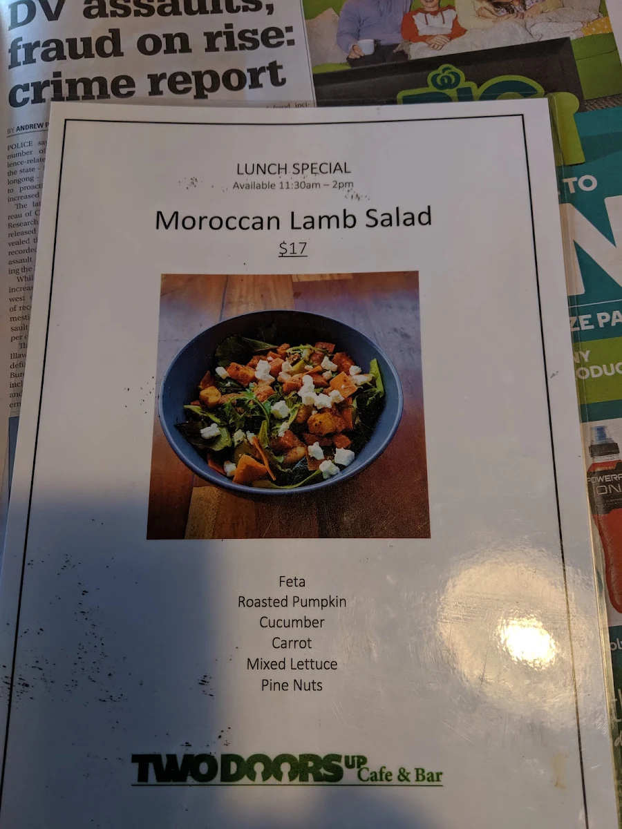 Menu, Two Doors Up Cafe & Bar