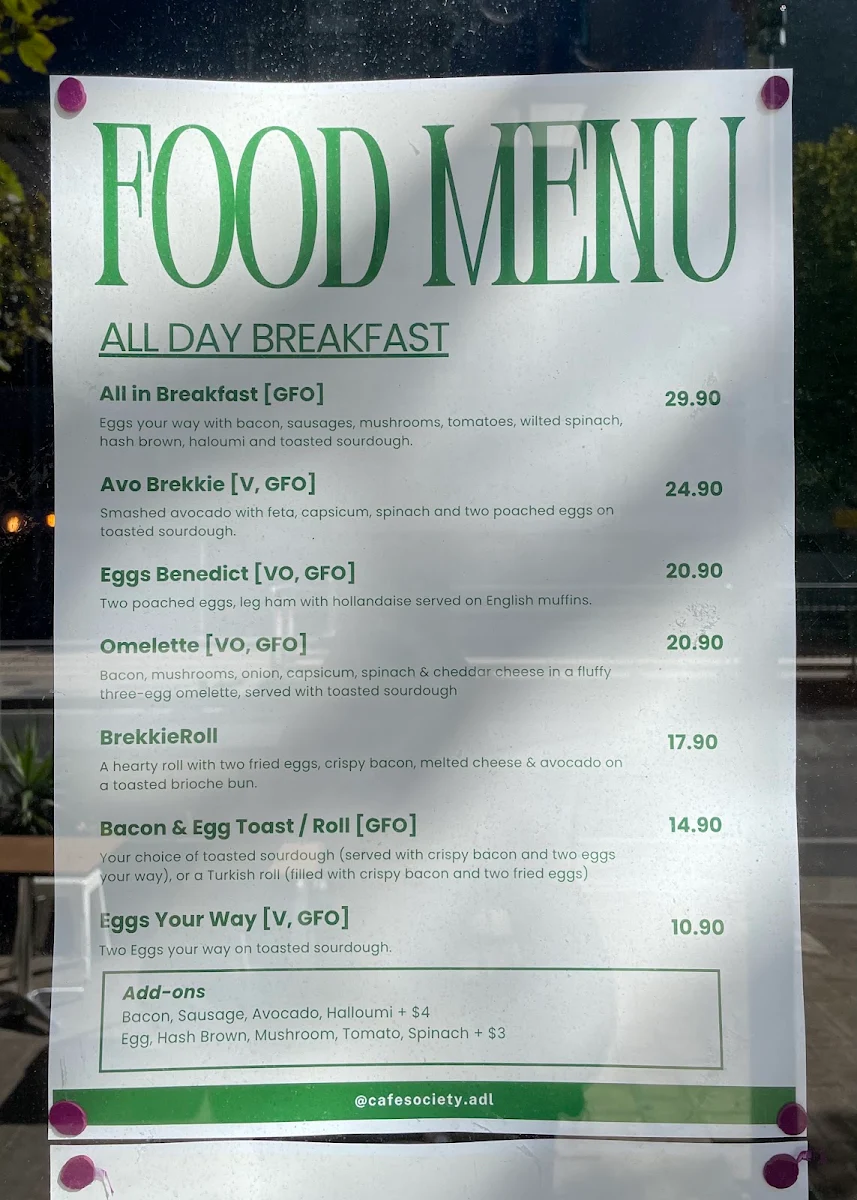 Menu, Café Society