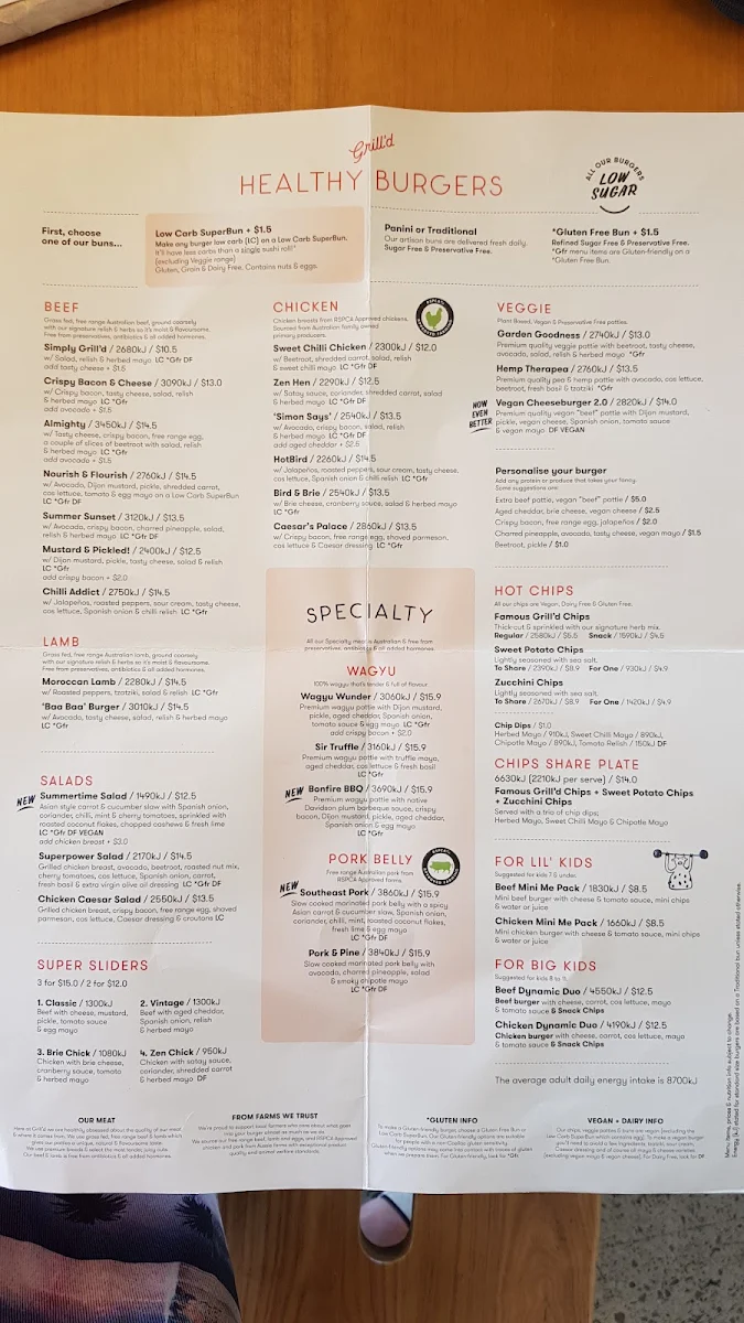 Menu, Grill'd Burgers - Tweed City