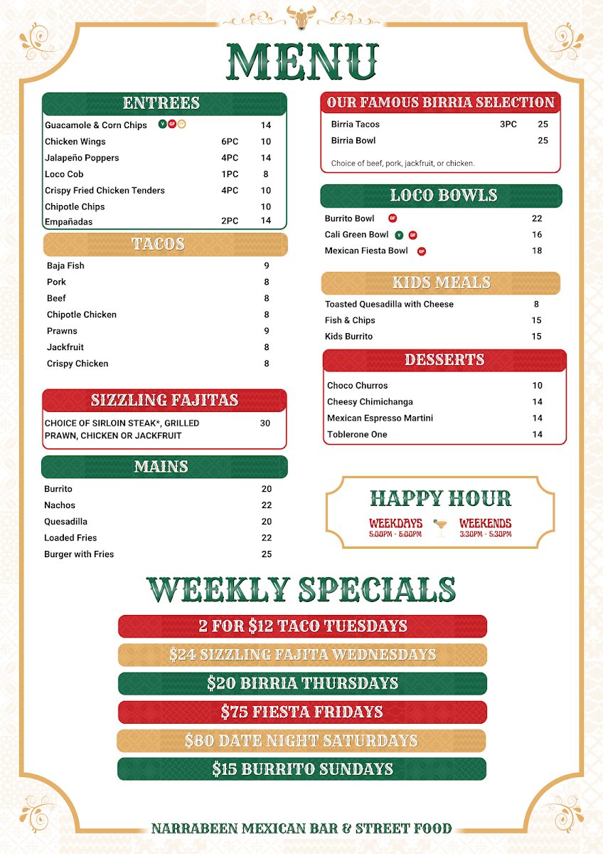 Menu, Loco Birria Narrabeen