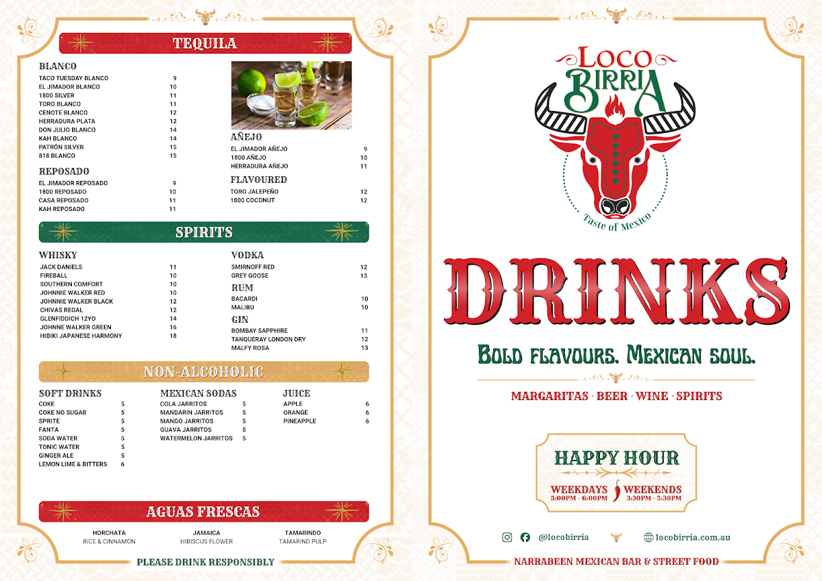 Menu, Loco Birria Narrabeen