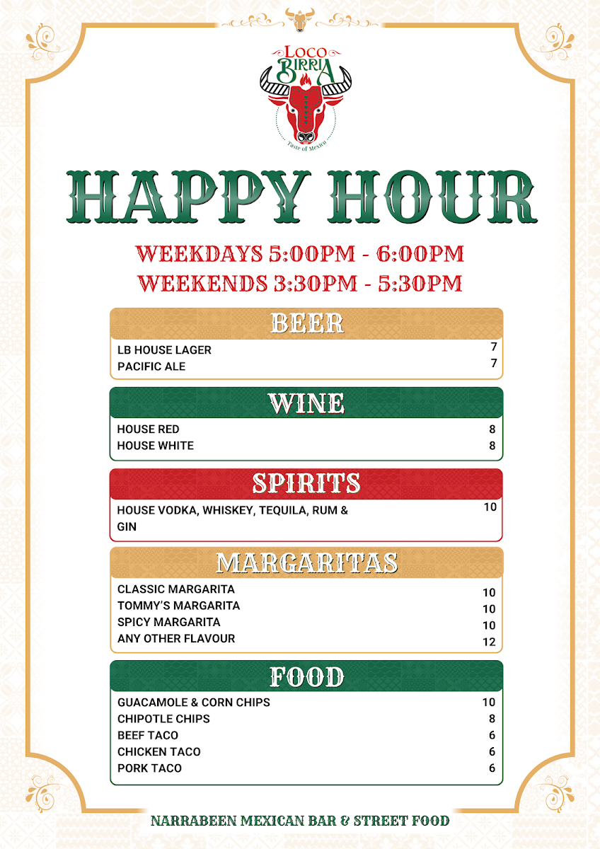 Menu, Loco Birria Narrabeen