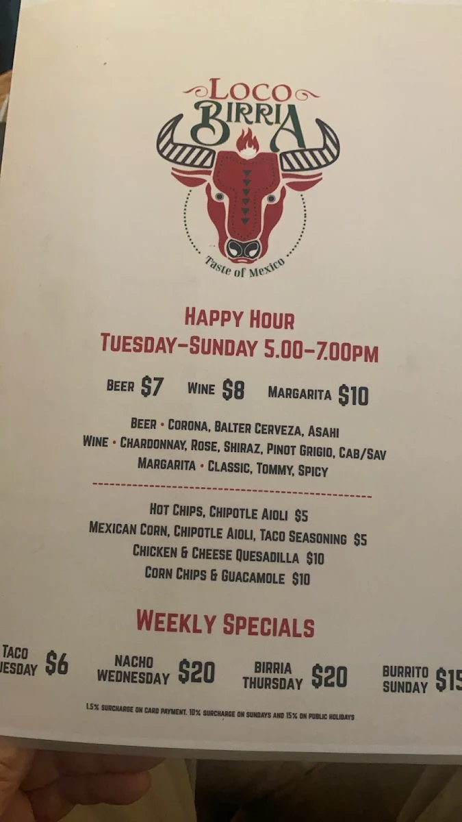 Menu, Loco Birria Narrabeen