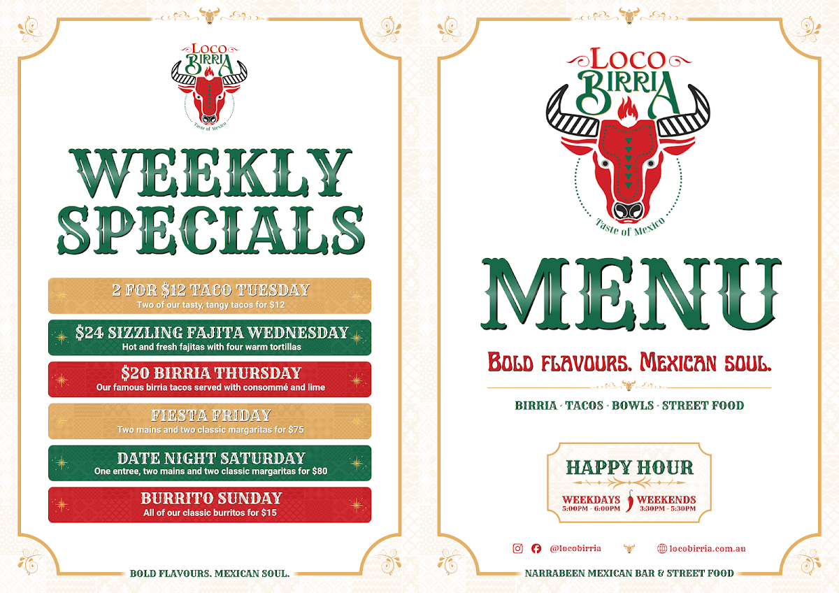 Menu, Loco Birria Narrabeen