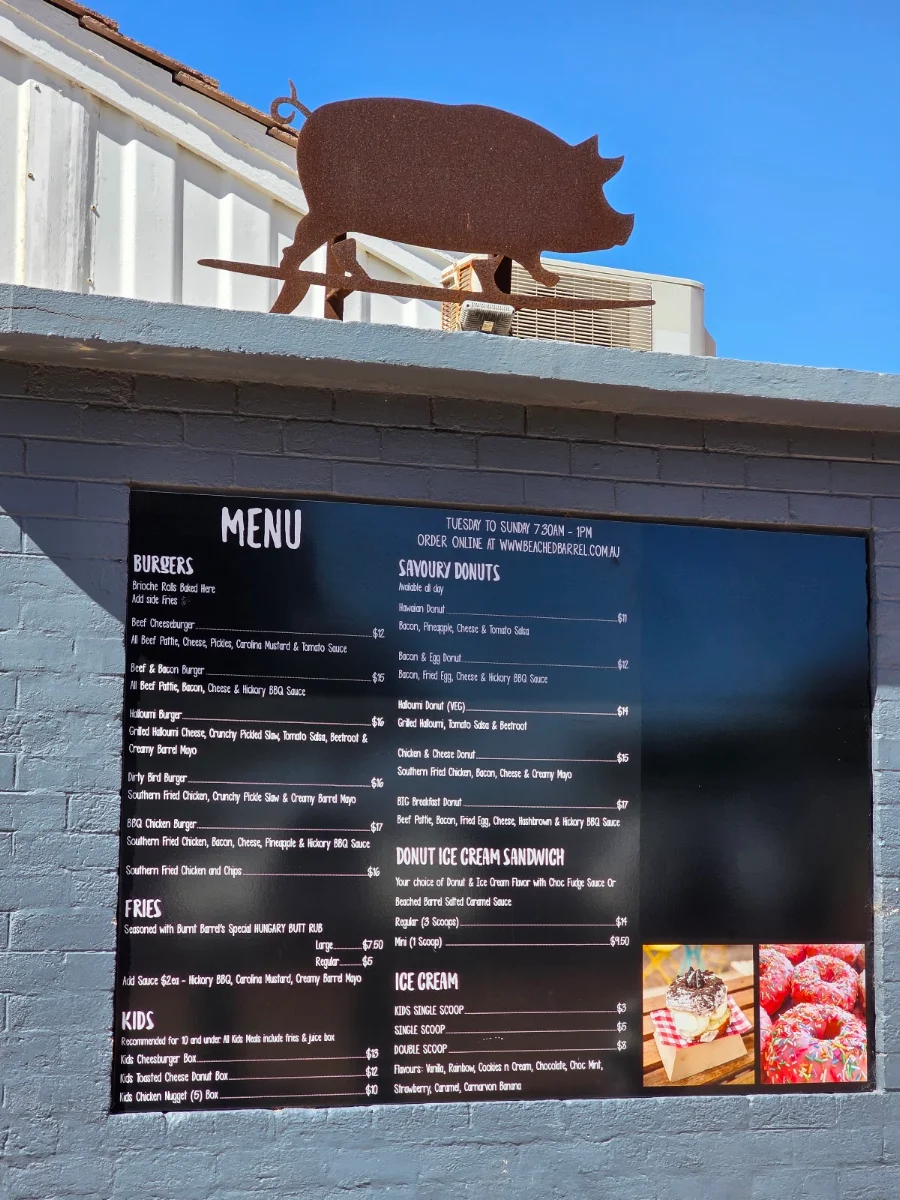 Menu, Beached Barrel