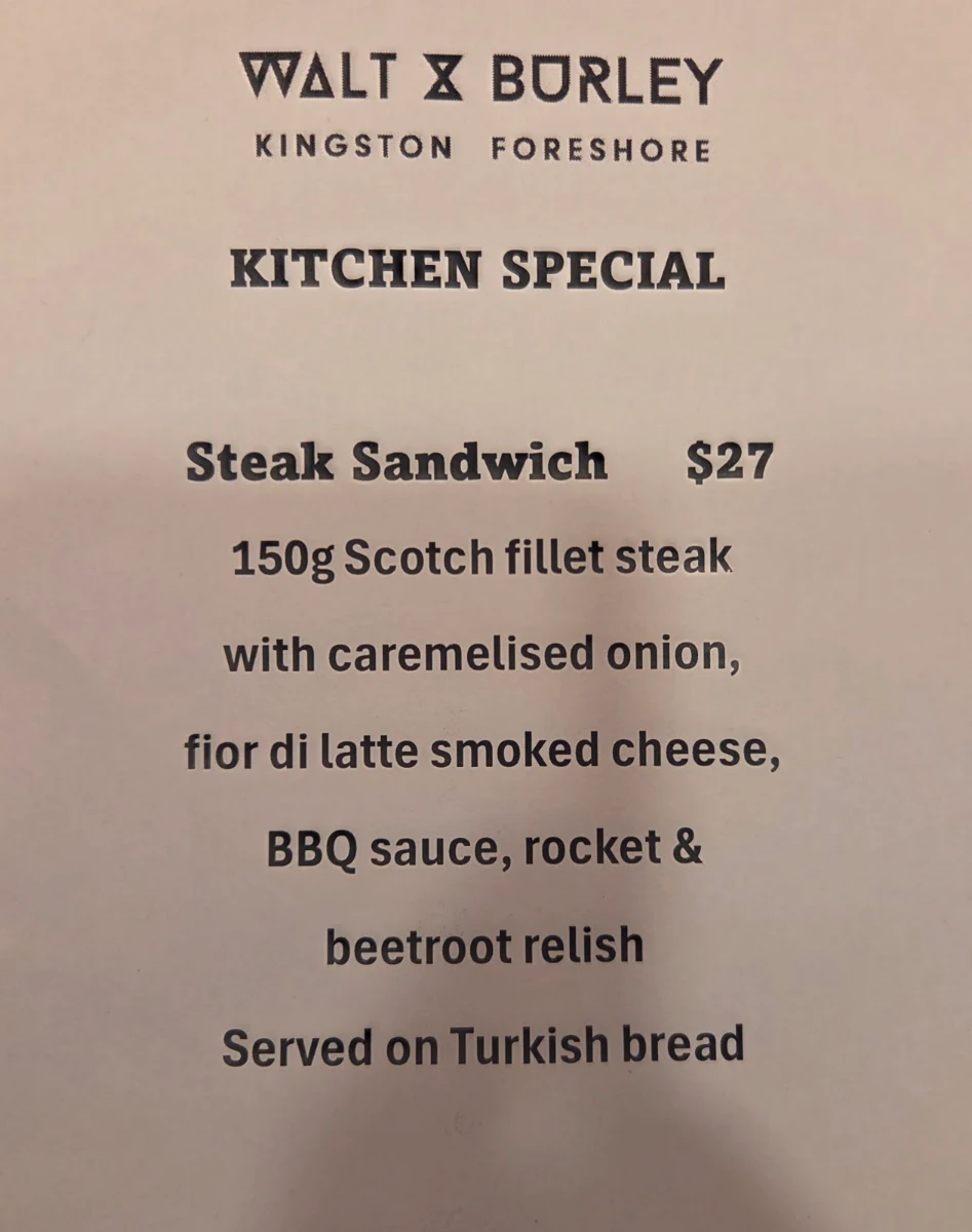 Menu, Walt & Burley