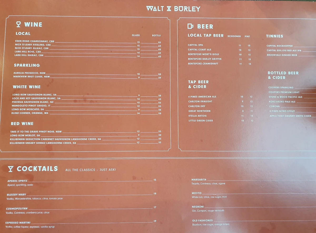 Menu, Walt & Burley