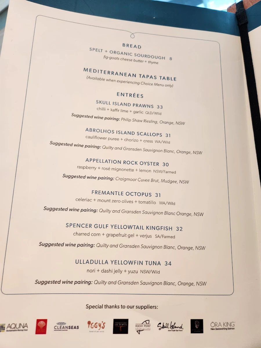 Menu, Sailmaker Restaurant