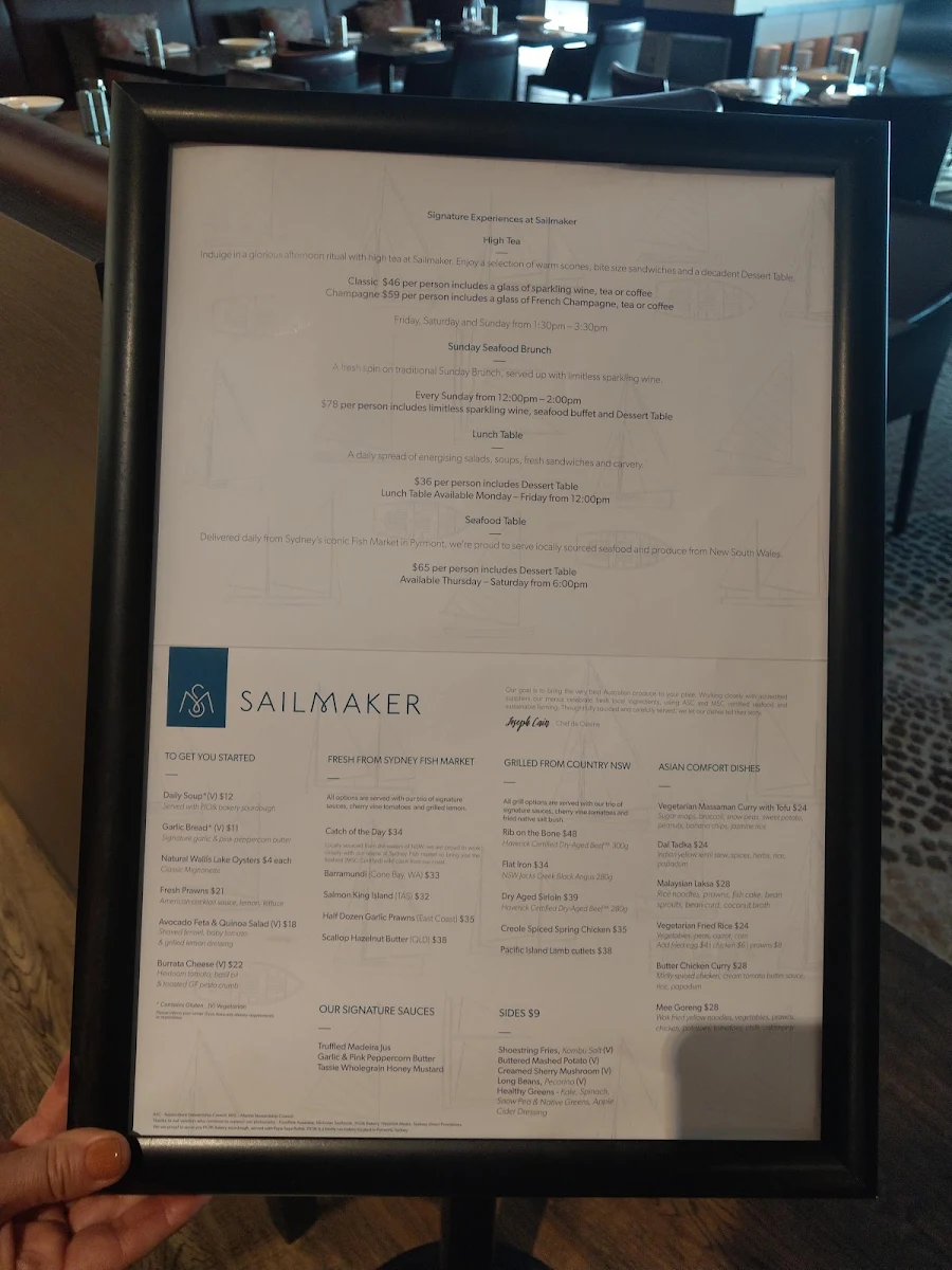 Menu, Sailmaker Restaurant