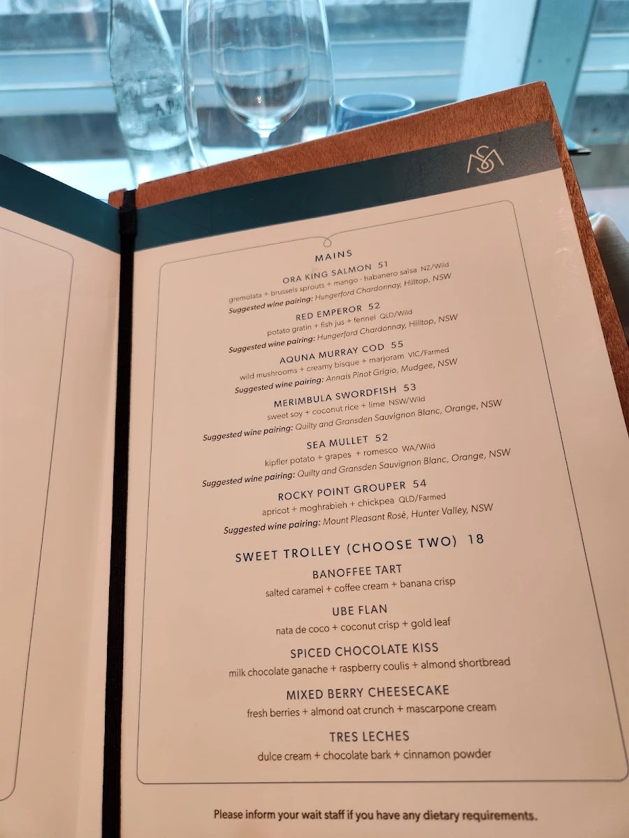 Menu, Sailmaker Restaurant